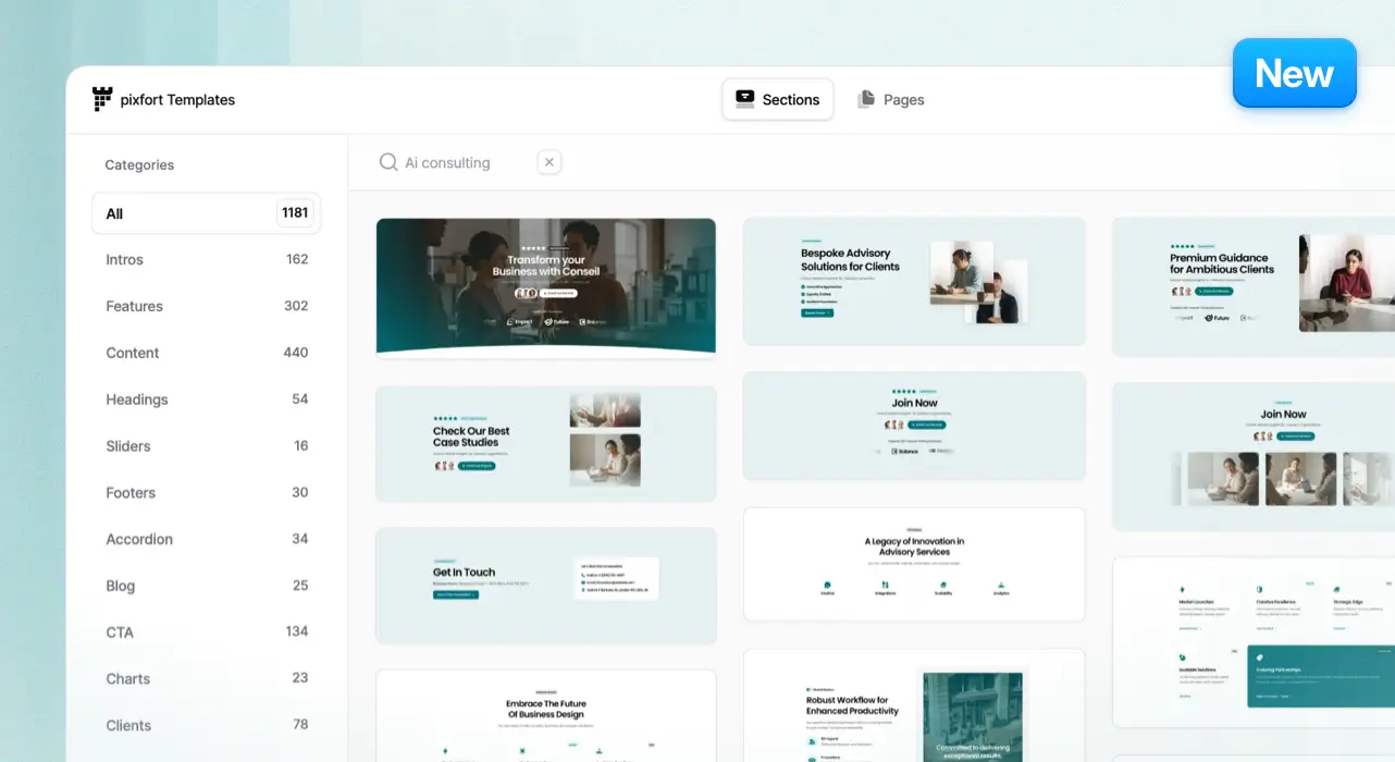 AI Consulting sections in the pixfort Templates library