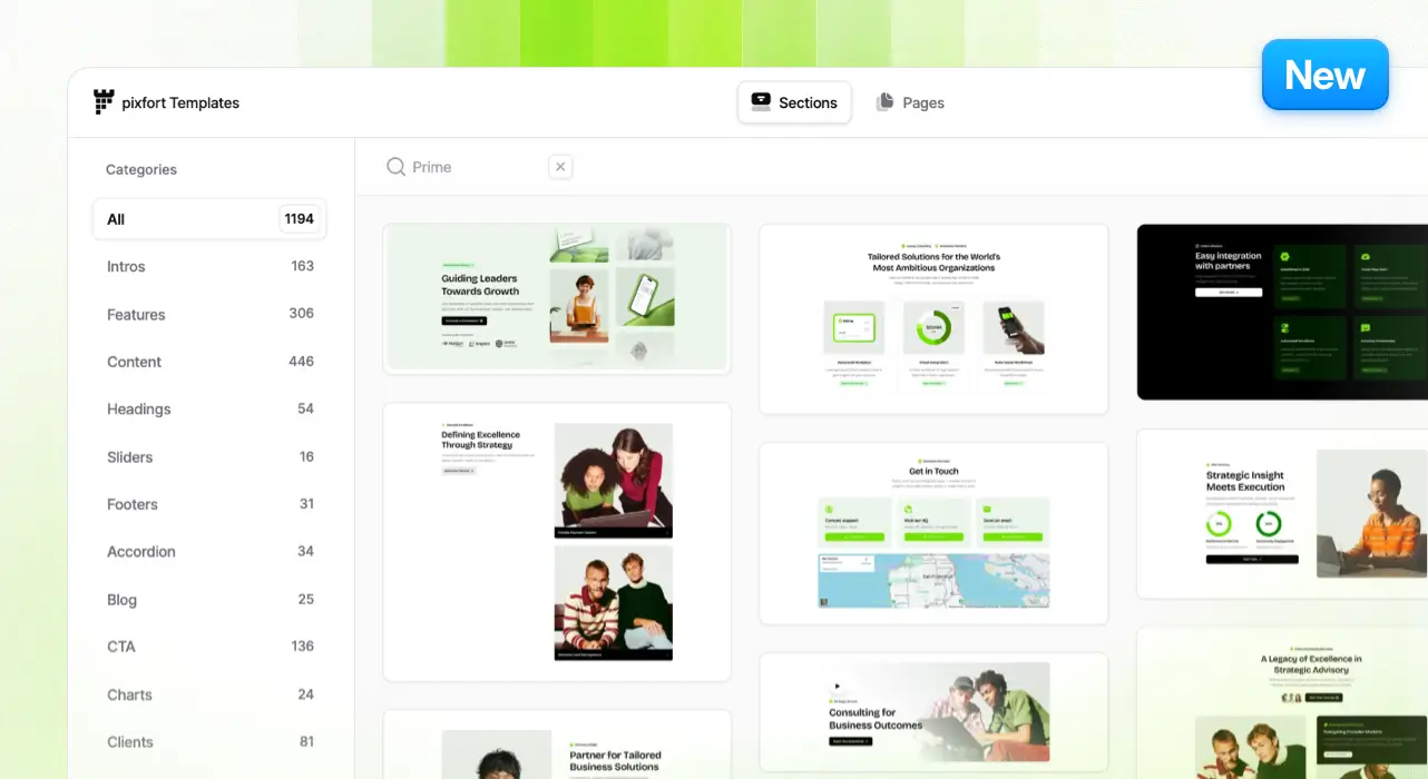 Prime sections in the pixfort Templates library